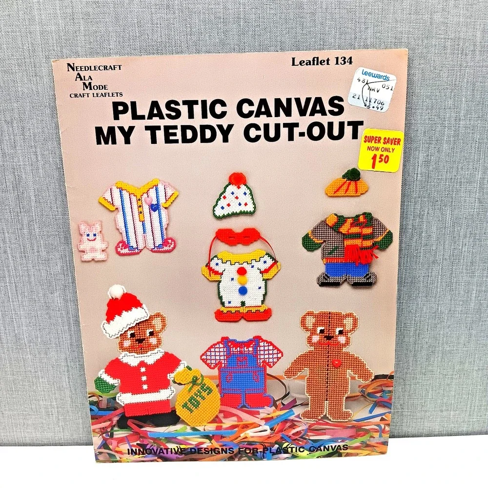 Plastic Canvas My Teddy Cut Out Pattern Leaflet 134‎ Teddy Bear Christmas VTG